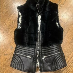 Fate Black Faux Fur and Vegan Leather Women's Vest - New Without Tags